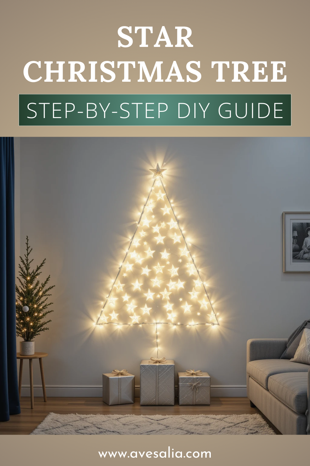 How to Make a Glowing DIY Star Christmas Wall Art Tree for Minimalist & Small Spaces