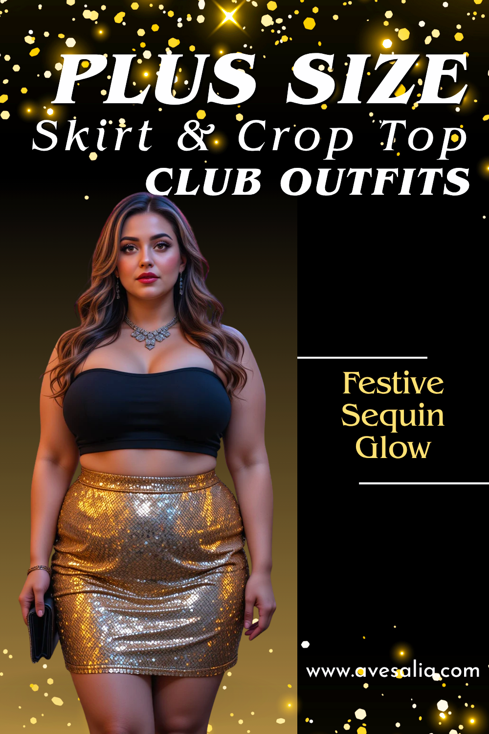 Slay the Night: 16 Plus Size Skirt and Crop Top Club Outfits with Curve-Hugging Style